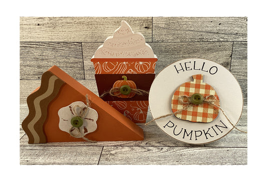AGD Fall Decor - Chunky Hello Pumpkin Pie Spice Coffee Sign Tier Tray Set