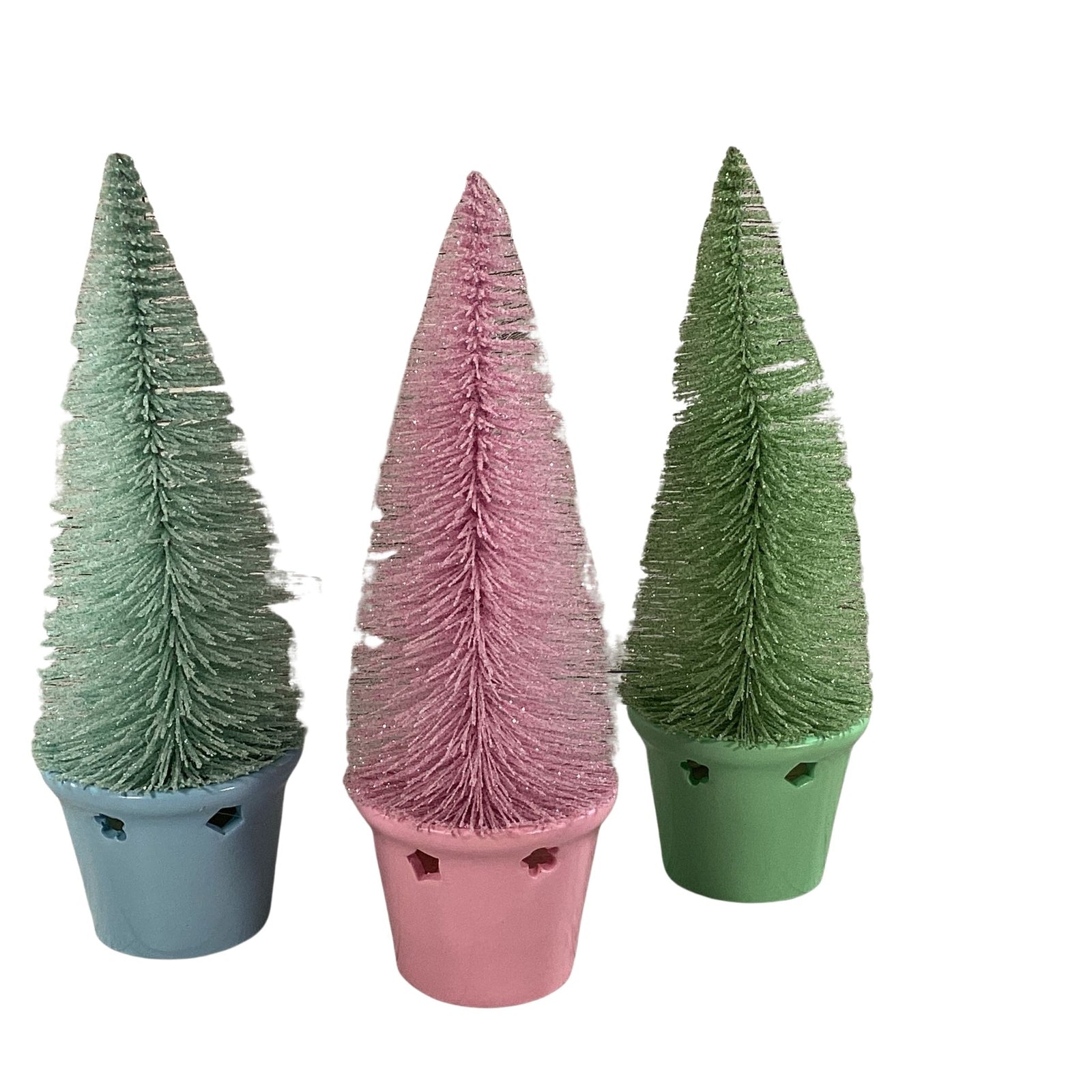 AGD Easter Decor -  Green Blue Pink Pastel Spring Bottlebrush Trees 3pc