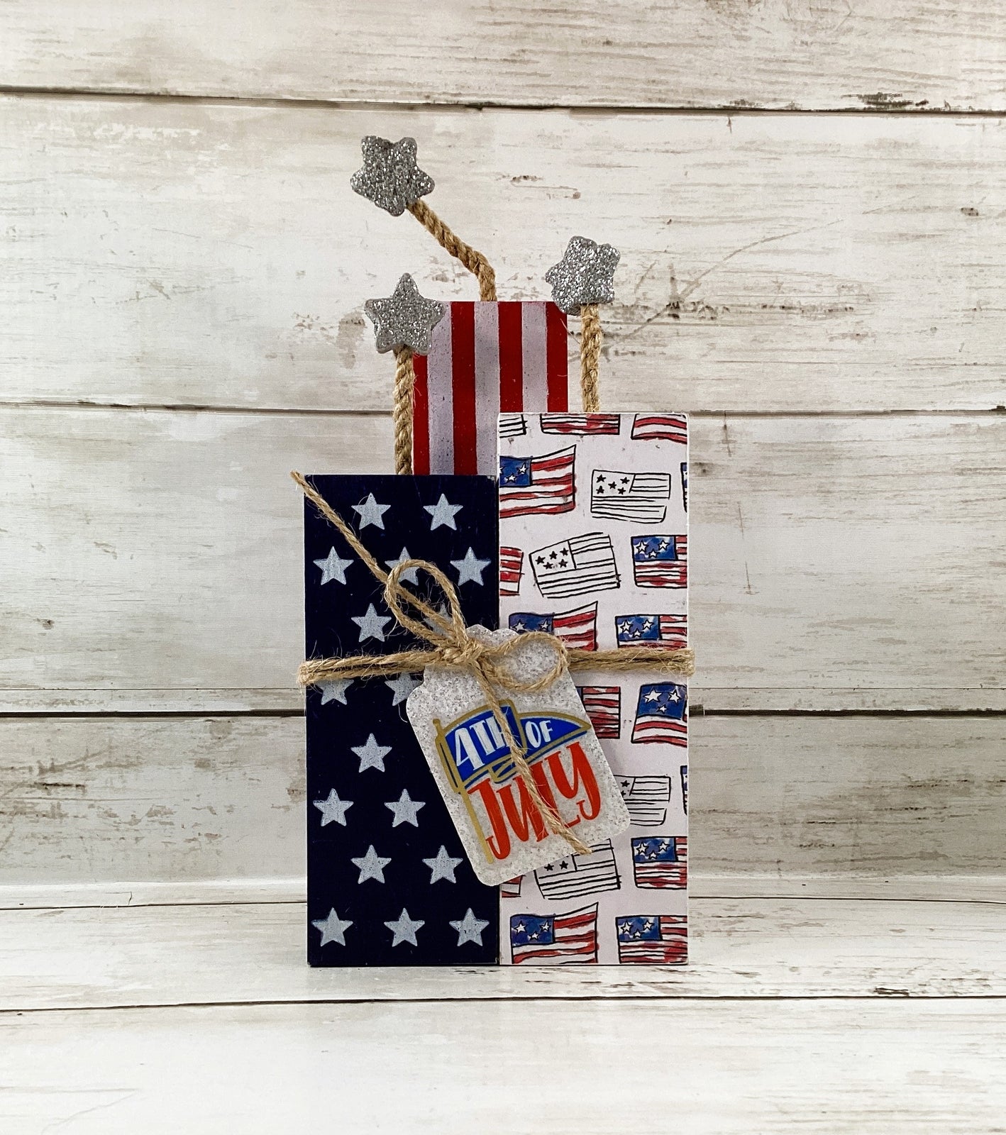 AGD Patriotic Decor - July 4th Chunky Wood Firecracker Block Sign