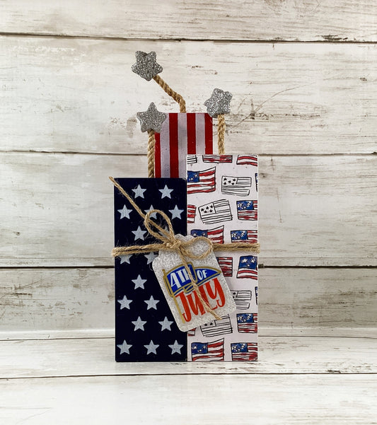 AGD Patriotic Decor - July 4th Chunky Wood Firecracker Block Sign
