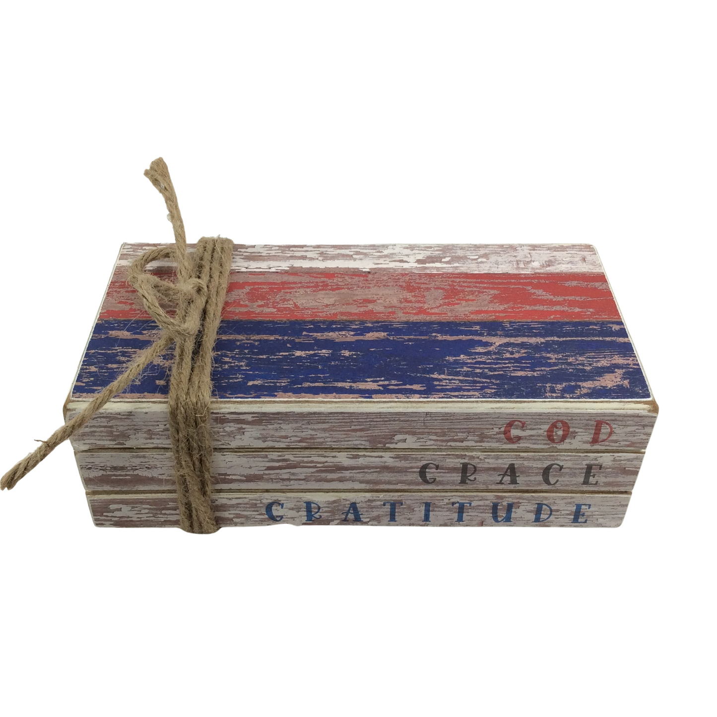 AGD Patriotic Decor - God Grace Gratitude Faux Wood Stacked Books