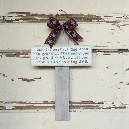 AGD Patriotic Decor -  God Shed His Grace Whitewash Wood Cross