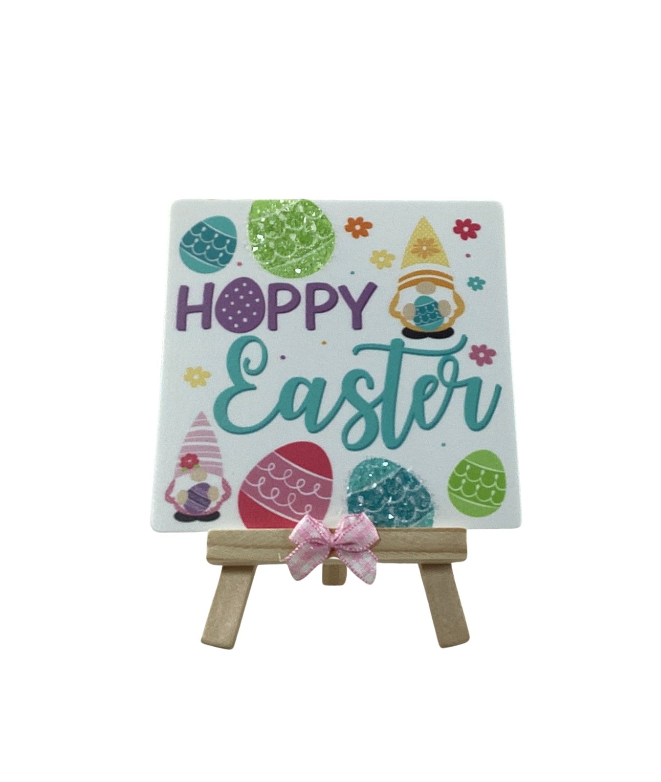 AGD Easter Decor - Resin Gnome Glitter Bunny Rabbit Tier Tray 4pc Set (C)