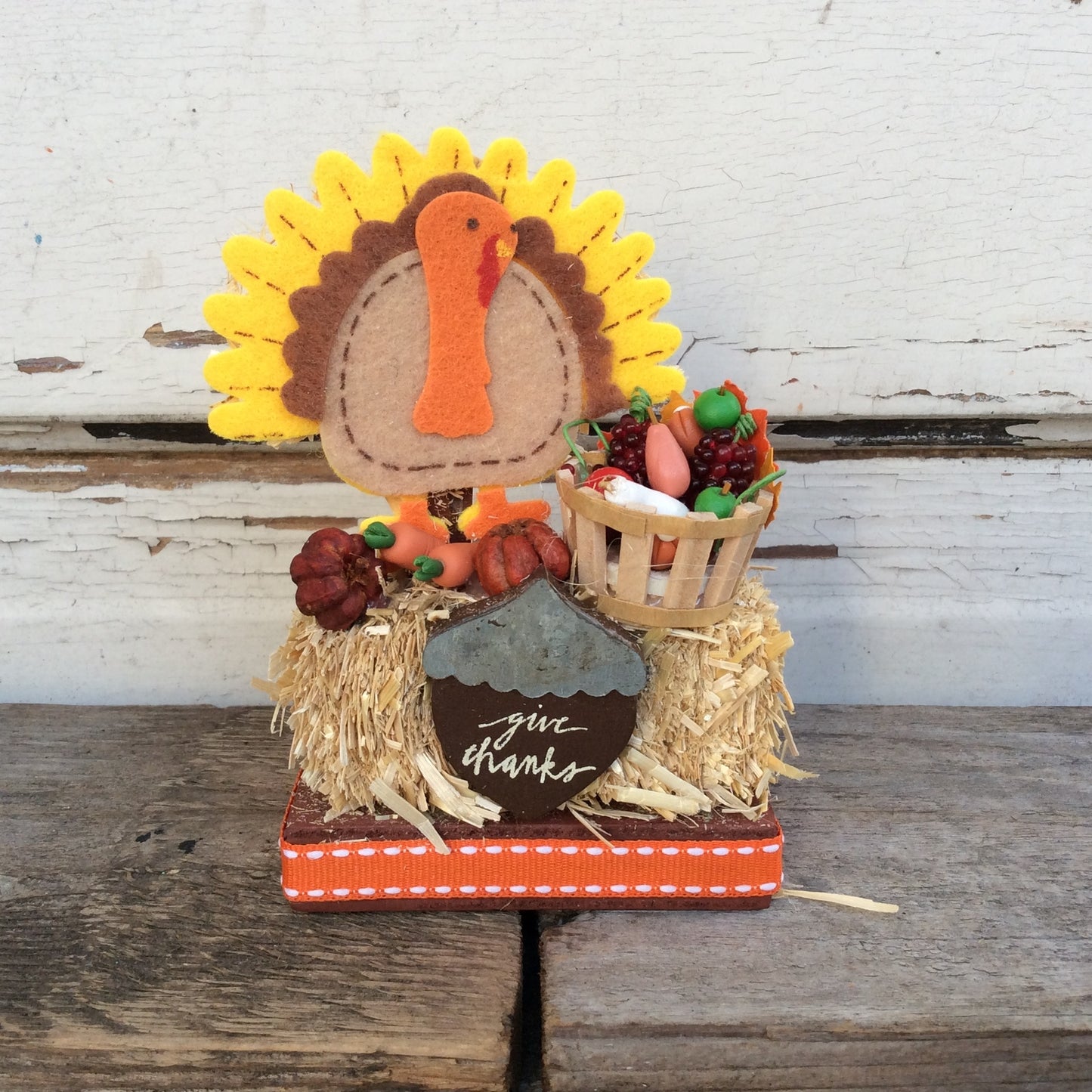 AGD Fall Decor - Give Thanks Small Turkey Hay Bale Display