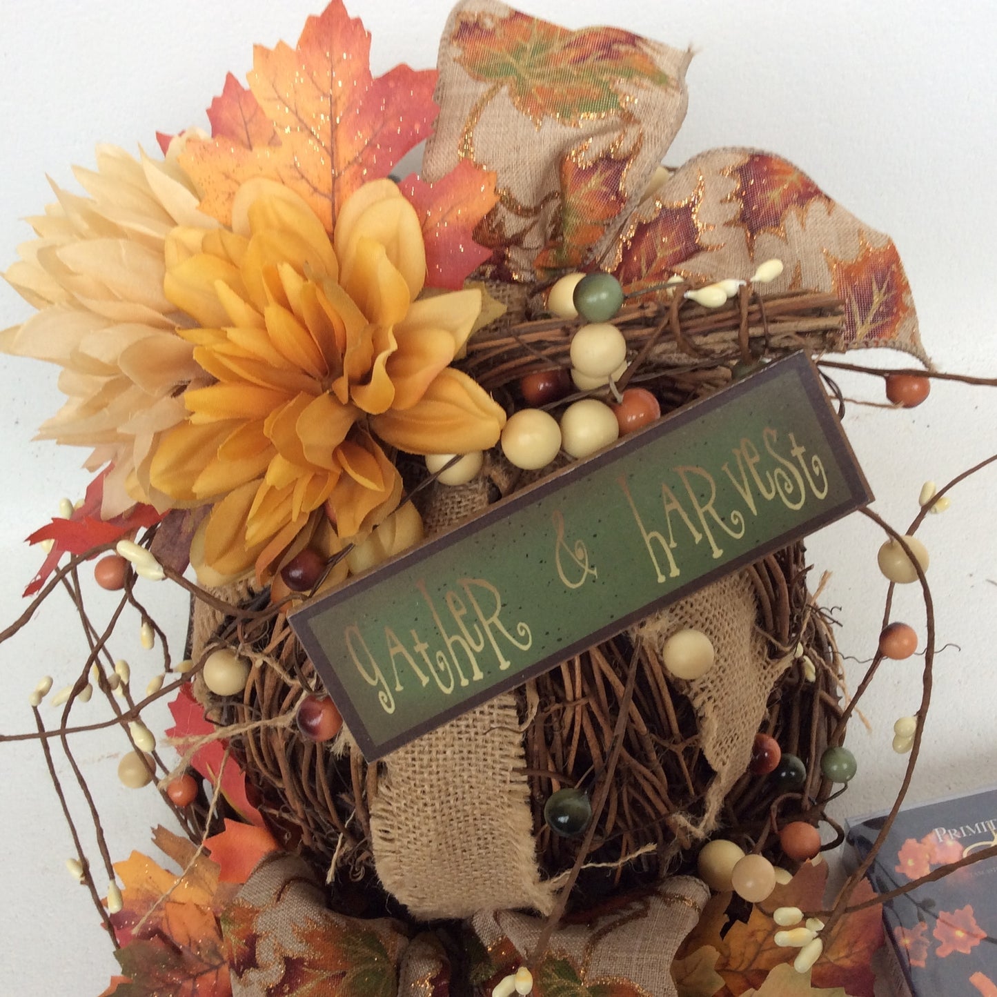 AGD Fall Decor-  Gather & Harvest Floral Grapevine Pumpkin Display