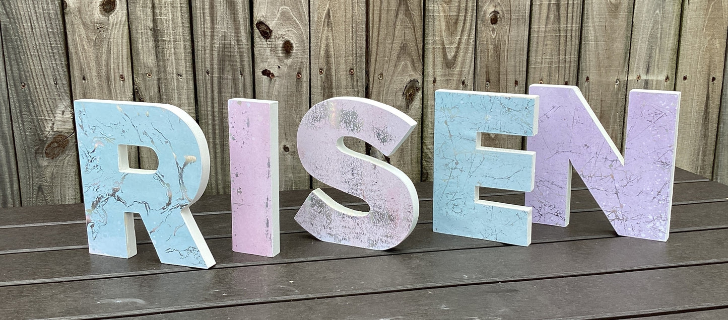 AGD Easter Decor - Chunky Wood RISEN Letter Word Tabletop Display