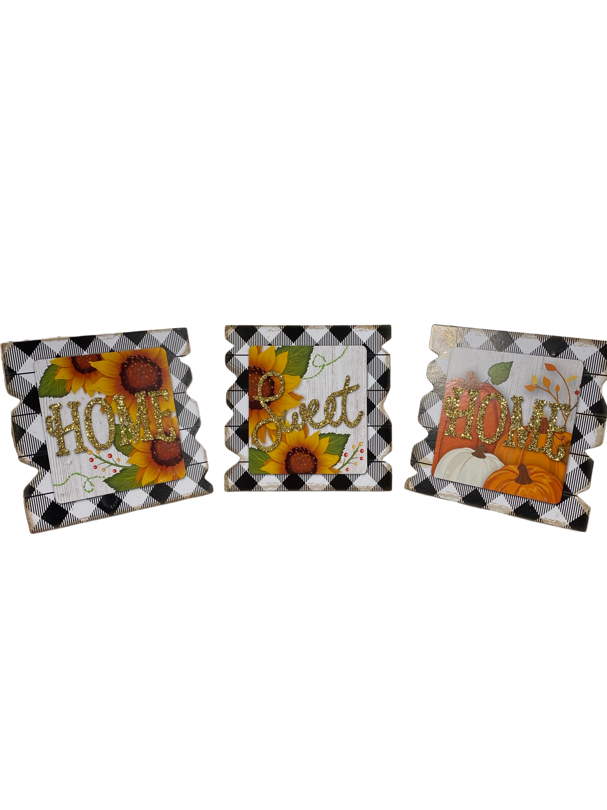 AGD Fall Decor - Buffalo Check Sunflower Home Sweet Home Signs 3pc Set