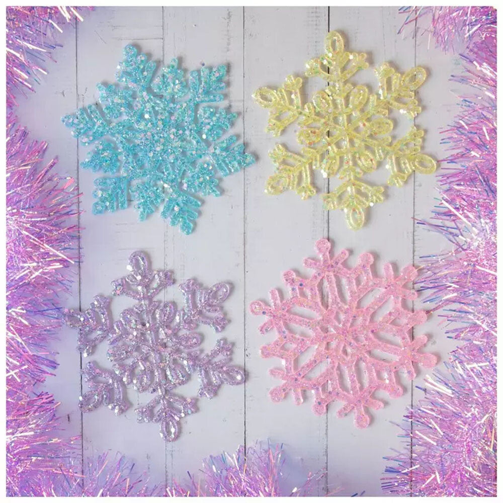 HL Christmas Supply - Pastel Colorful Glitter Snowflakes 12pc Set