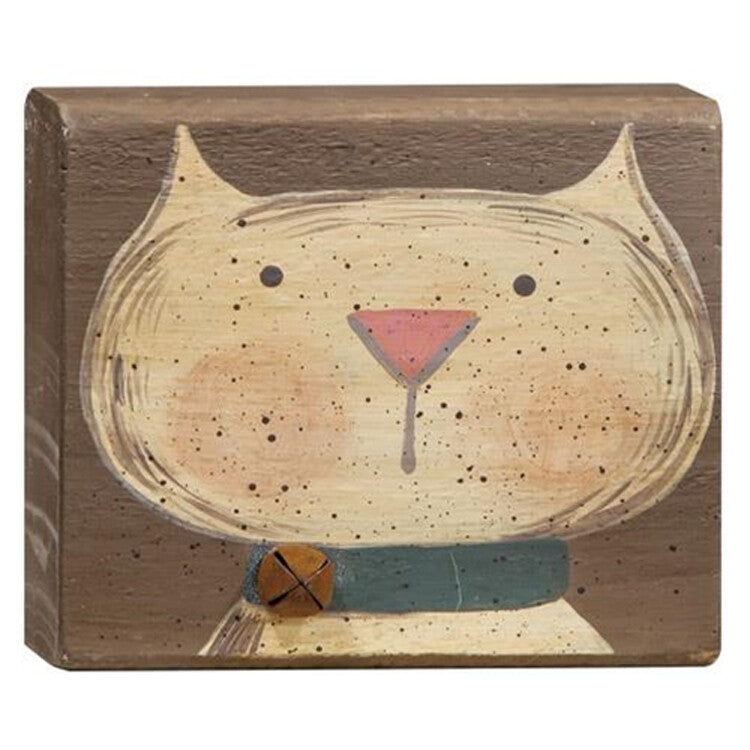 CWI Home Decor - Prim Wood Bell Cat Block Signs 2pc Set