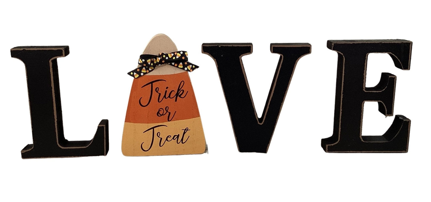 AGD Halloween Decor - Wood LOVE Candy Corn Trick Treat Chunky Sitter