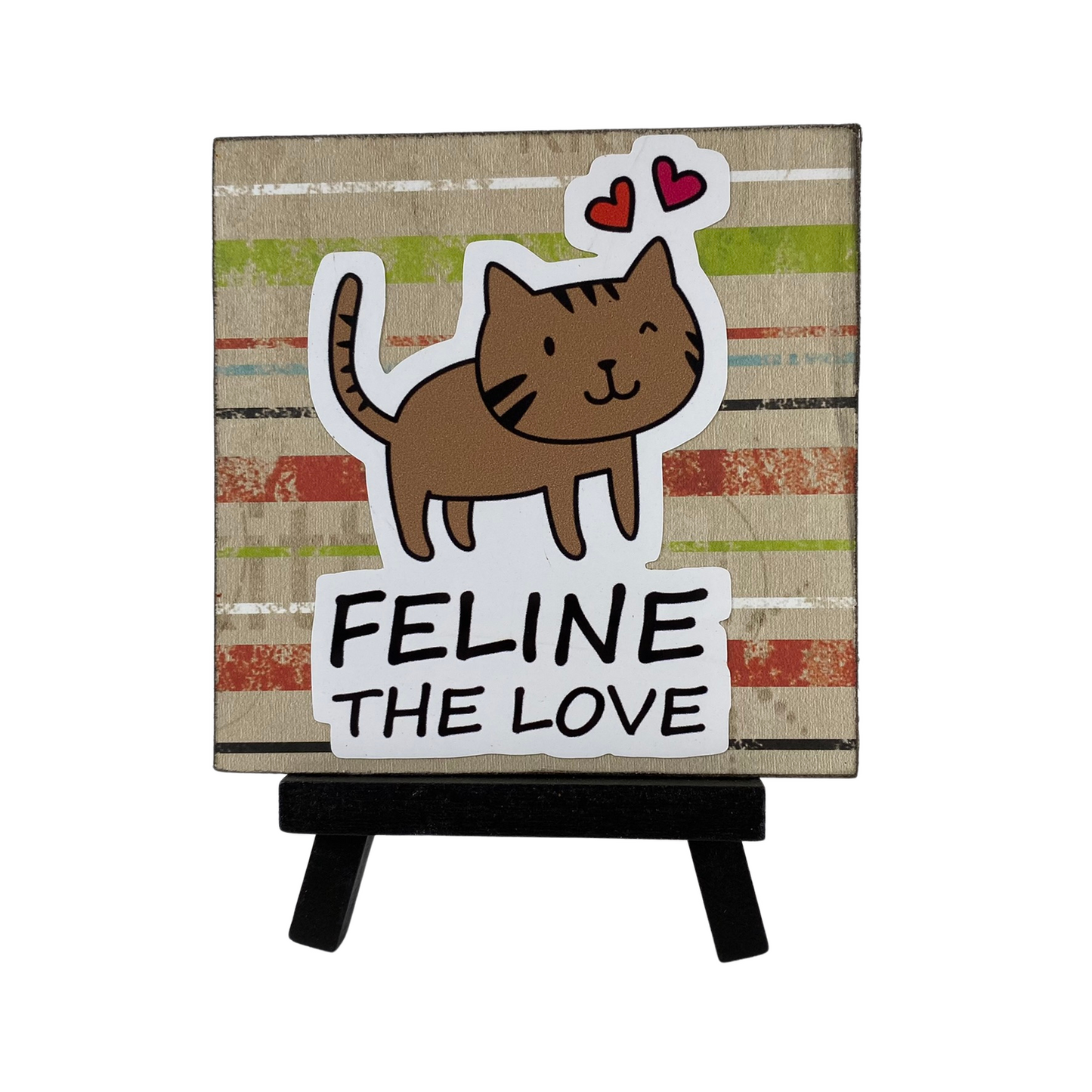 AGD Valentines Decor - Feline the Love Kitty Cat Mini Easel Sign