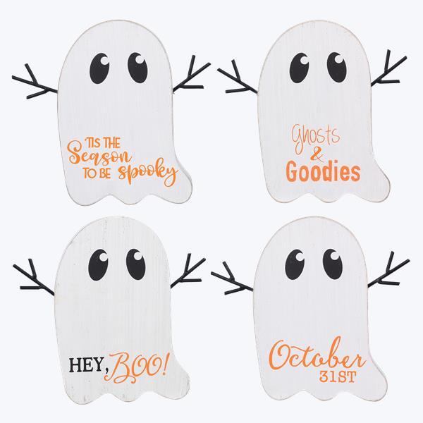 Youngs Halloween Decor - Boo Chunky Wood Friendly Ghost Tier Tray Decor