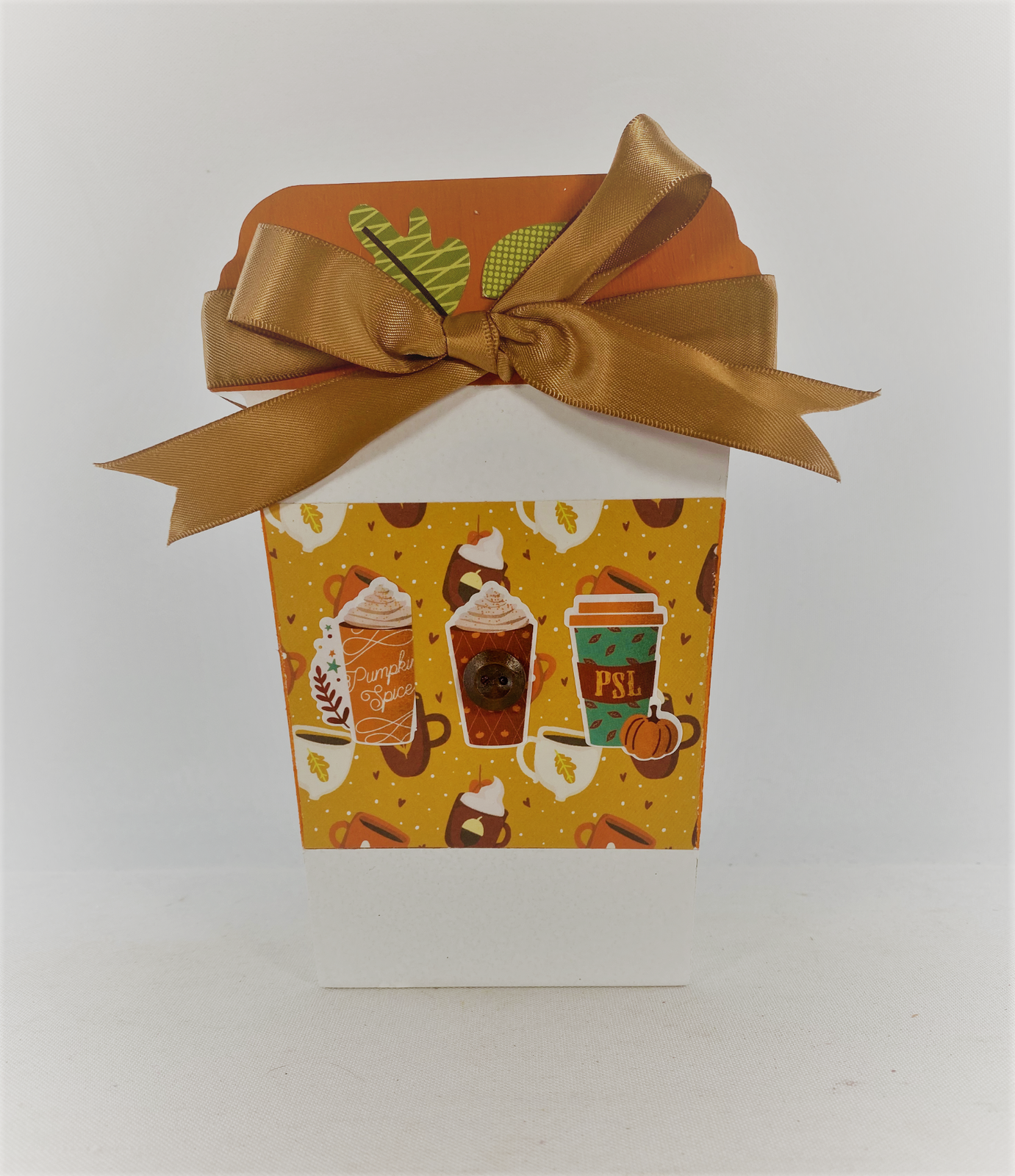 AGD Fall Decor - Pumpkin Spice To Go Coffee Chunky Wood Tabletop Sitter