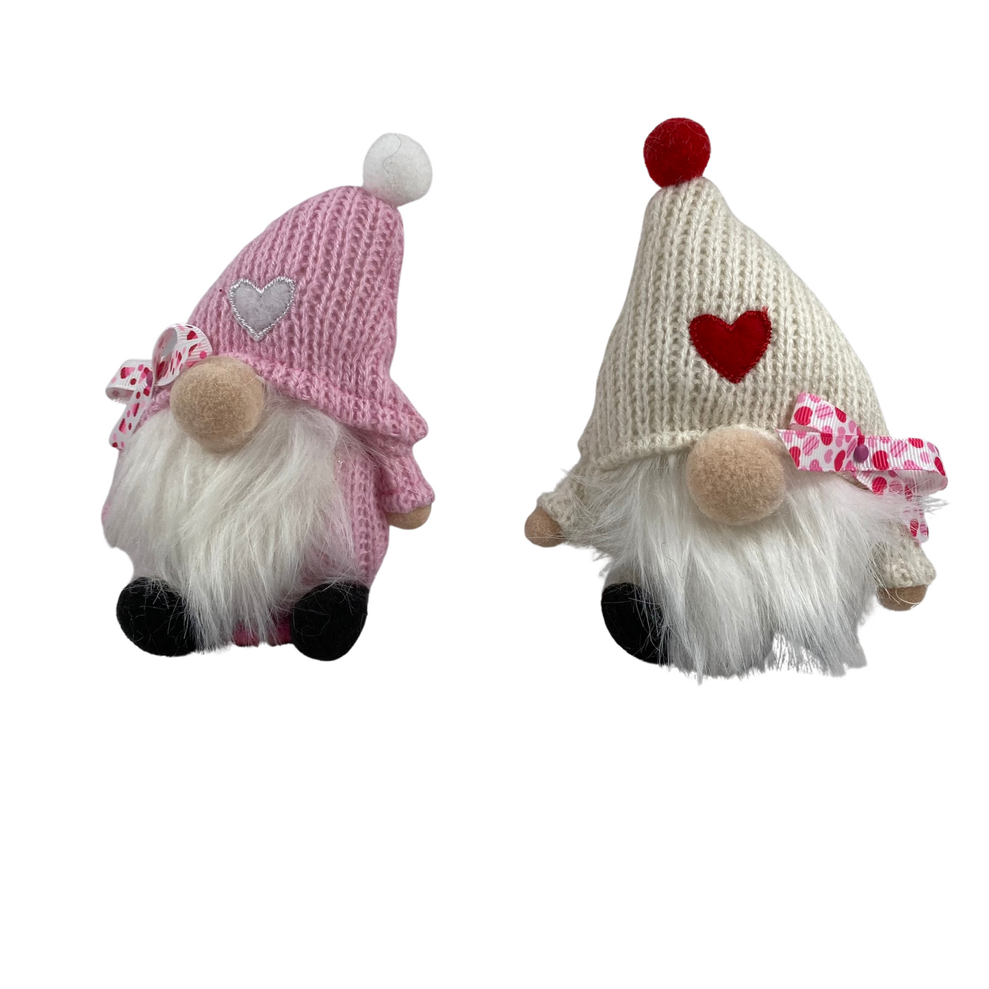 AGD Valentines Day Decor - Pink White Knit Gnome Small Hugs Kisses Sign