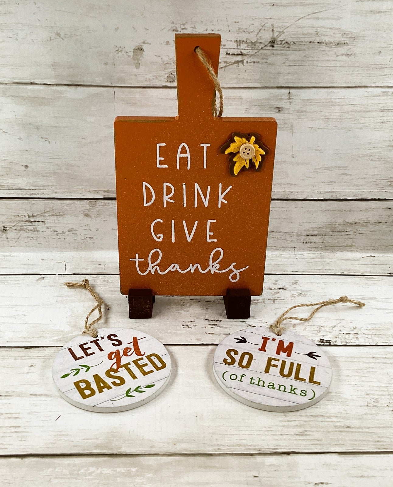 AGD Eat Drink Give Thanks Small Cutting Board Humor Sign 3pc