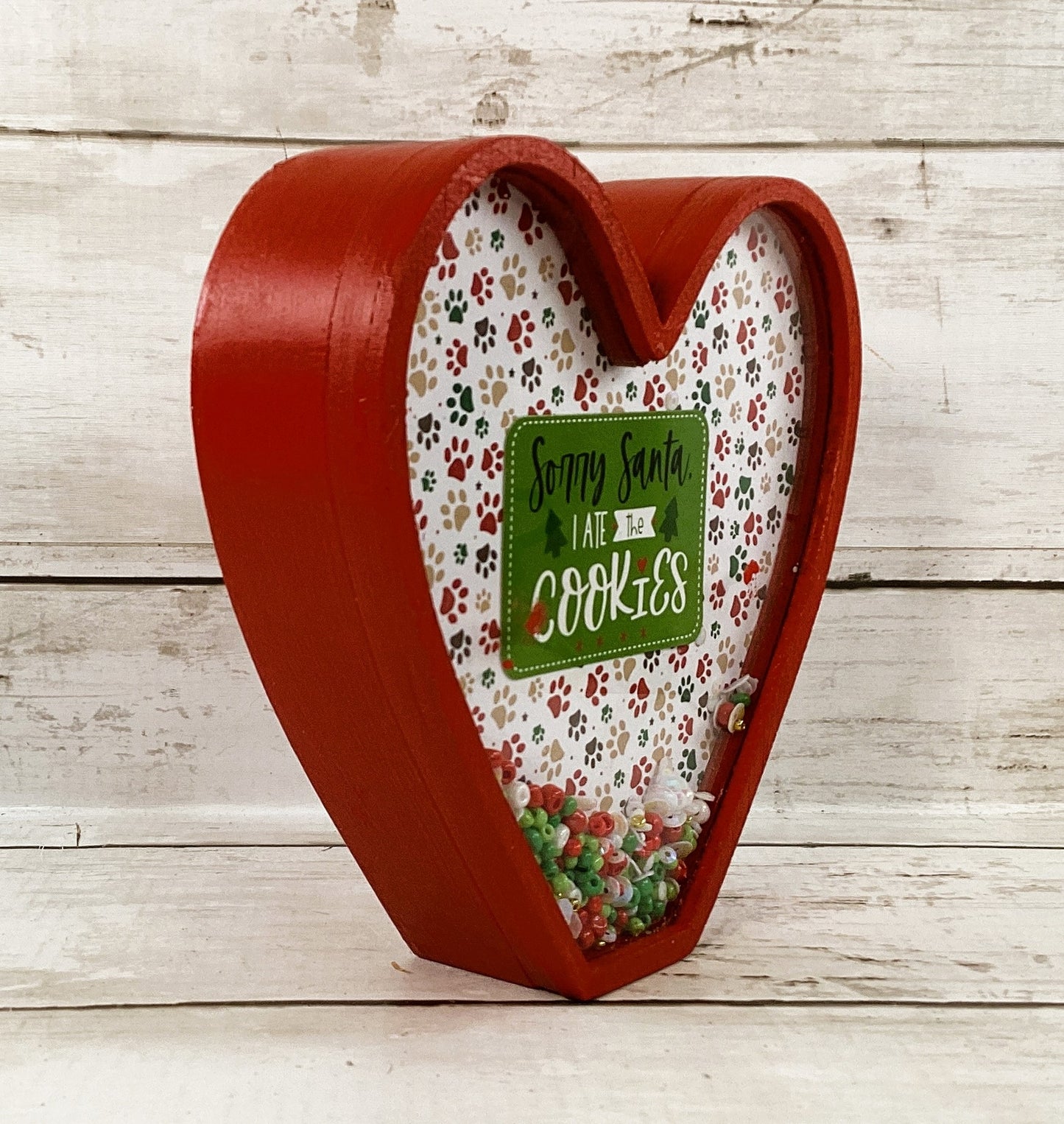 AGD Christmas Decor - Dog Ate Cookies Heart Chunky Wood Dry Shaker