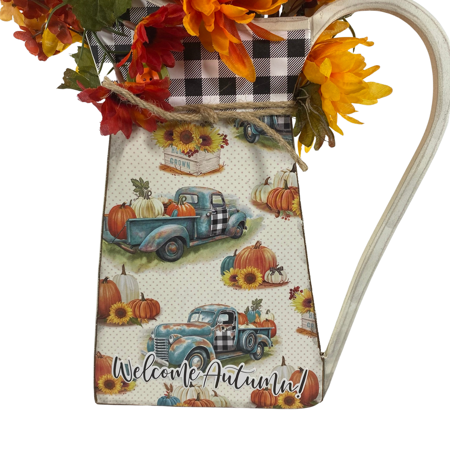 AGD Fall Decor - Welcome Autumn Floral Wood Pitcher Display