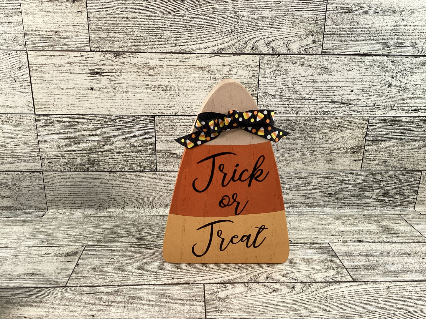 AGD Halloween Decor - Wood LOVE Candy Corn Trick Treat Chunky Sitter