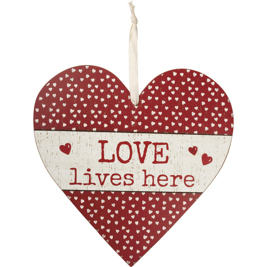 PBK Valentine Decor - Love Lives Here Wood Heart Door Wall Decor