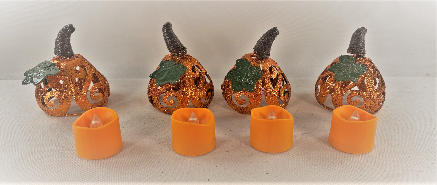 AGD Fall Decor - Glitter Pumpkin Filigree Tealight Covers 4pc Set