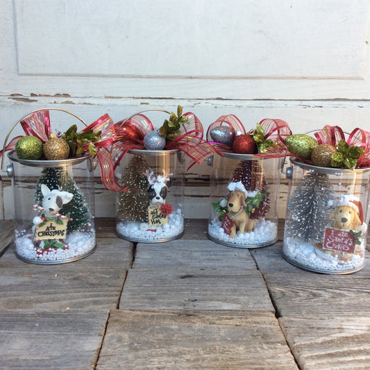 AGD Christmas Decor – Resin Naughty Puppy Dog Dome Pail Display 4pc
