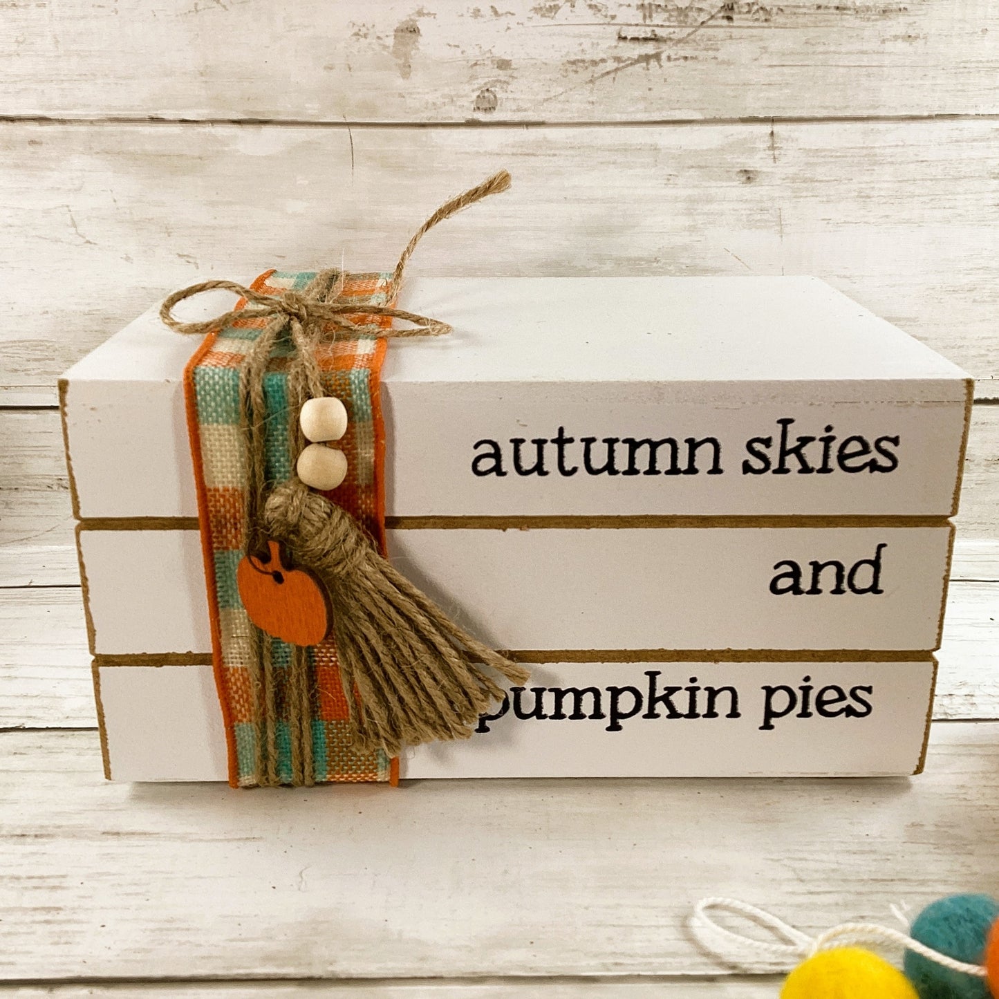 AGD Fall Decor - Autumn Skies Pumpkin Pies Stacked Book Tabletop Sitter