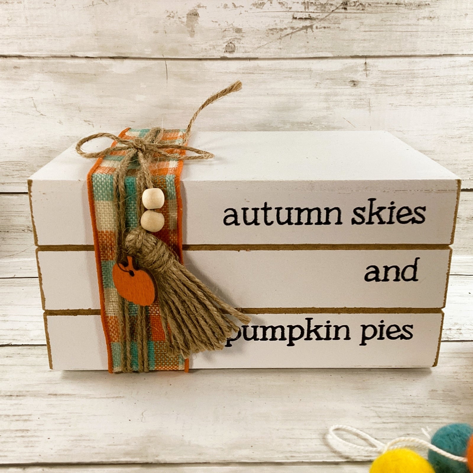 AGD Fall Decor - Autumn Skies Pumpkin Pies Stacked Book Tabletop Sitter