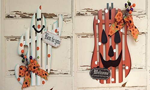 AGD Halloween Decor - Slat Wood Pumpkin and Ghost Double Door Wreaths
