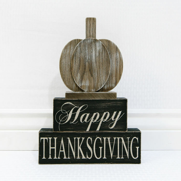 Adams & Co Fall Decor - Happy Thanksgiving Stacking Pumpkin Block Sign