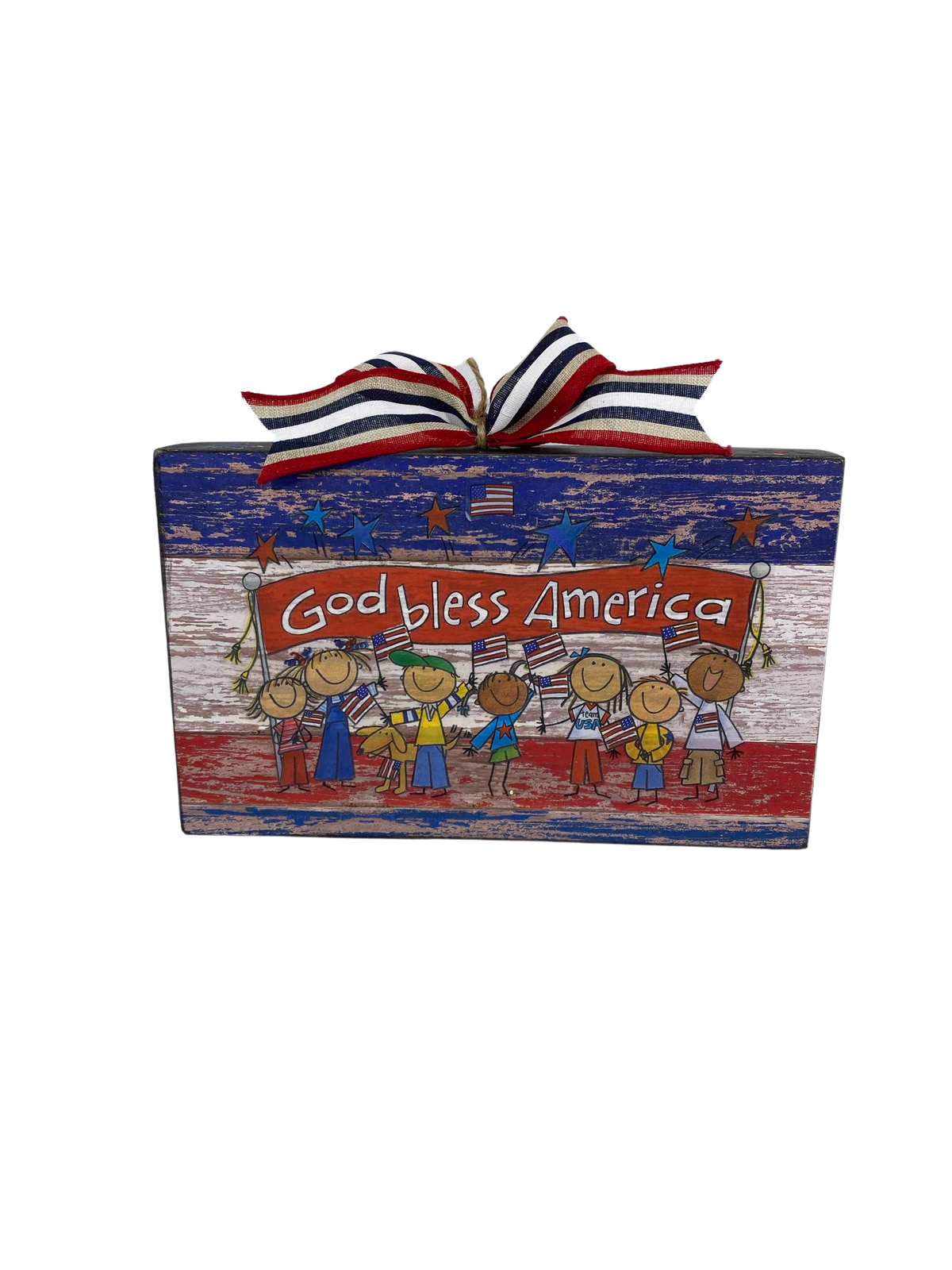 AGD Patriotic Decor - God Bless American Modern Prim Box Sign