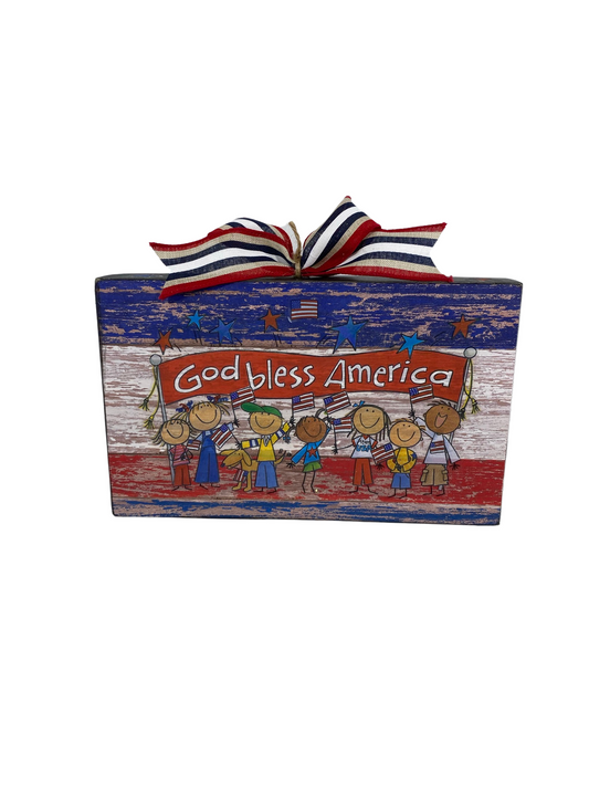 AGD Patriotic Decor - God Bless American Modern Prim Box Sign