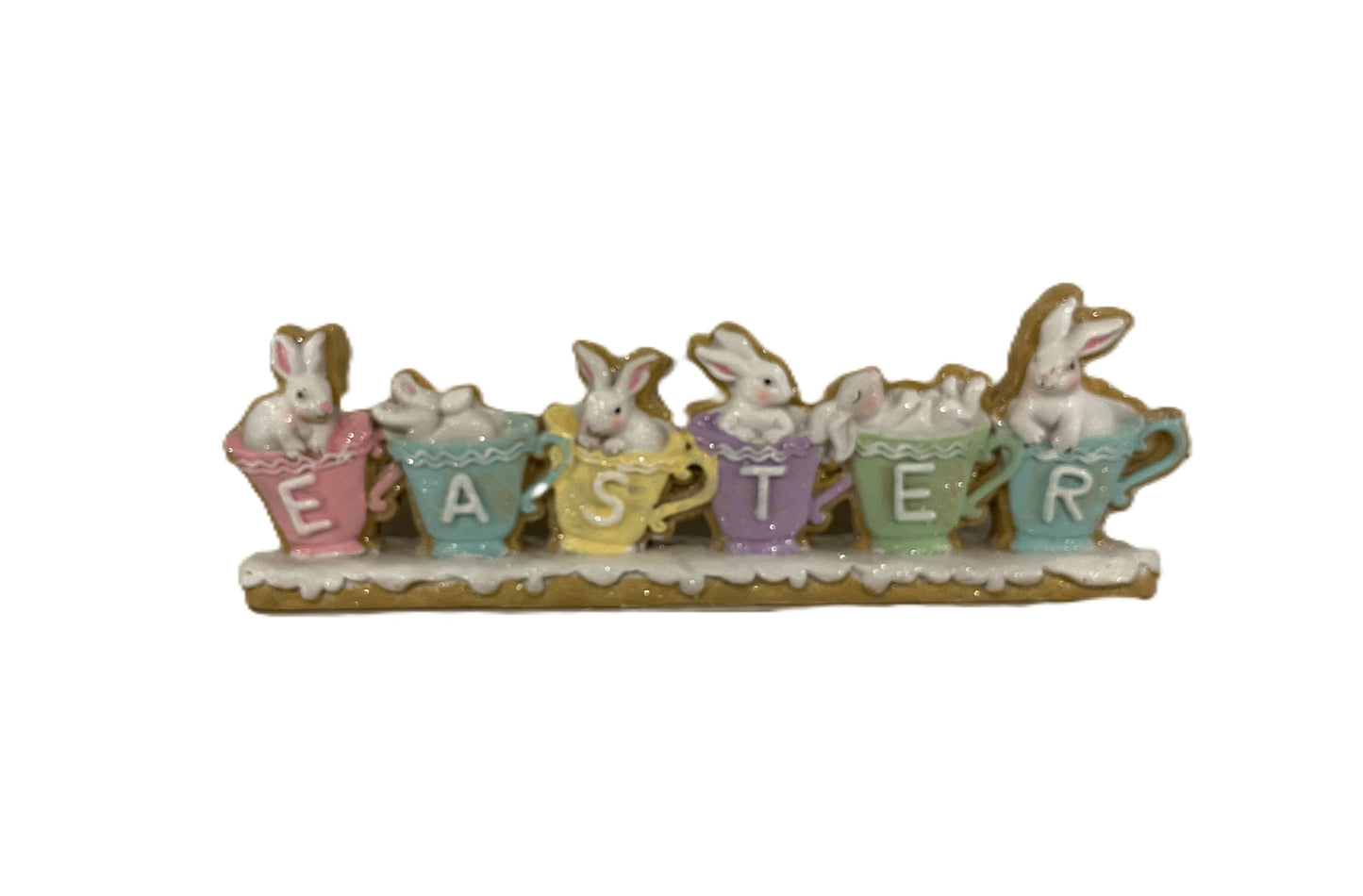 Gerson Easter Decor - Easter Bunny Coffee Cup Gingerbread Sign