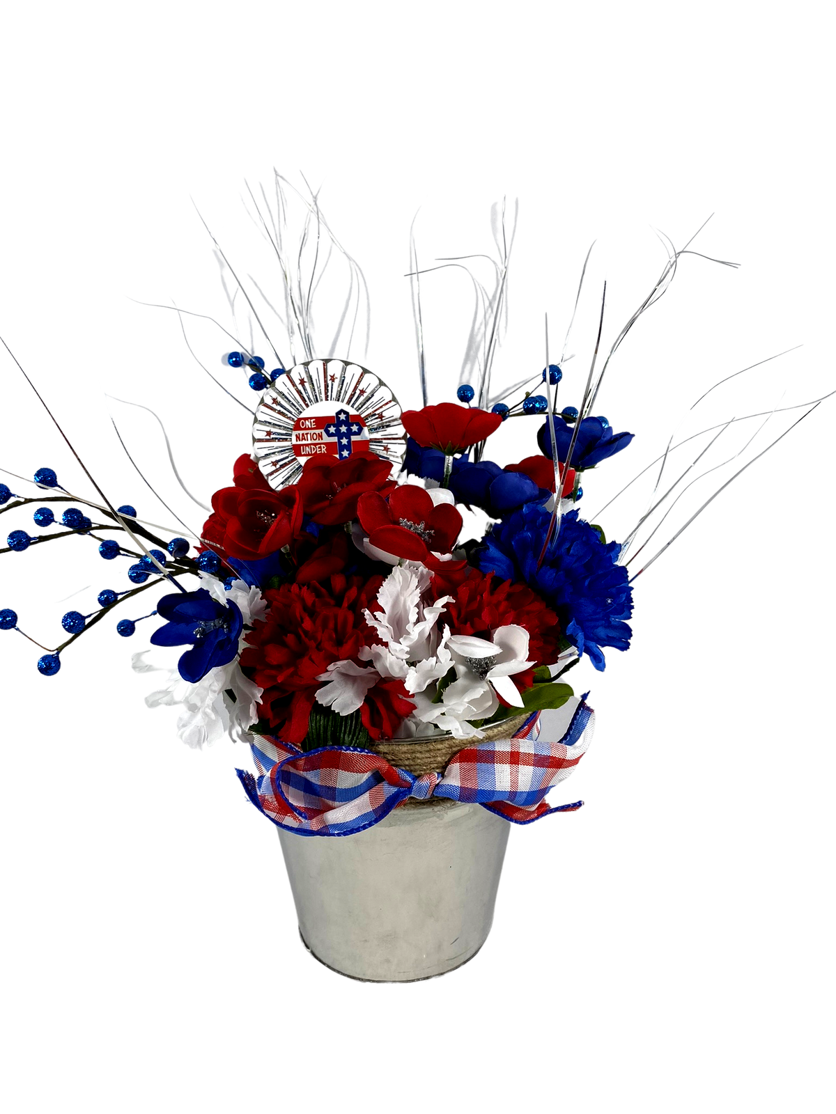 AGD Patriotic Decor  – One Nation Under God Red White Blue Floral Centerpiece