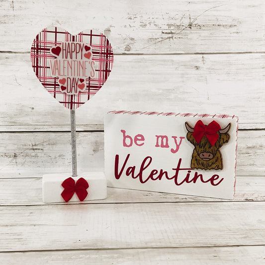 AGD Valentines Decor - Be My Heart Highland Cow Latte Tier Tray 2pc