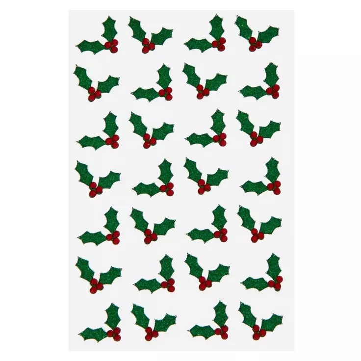 HL Christmas Craft Supply - Glitter Holly Gemstone Stickers 28pc