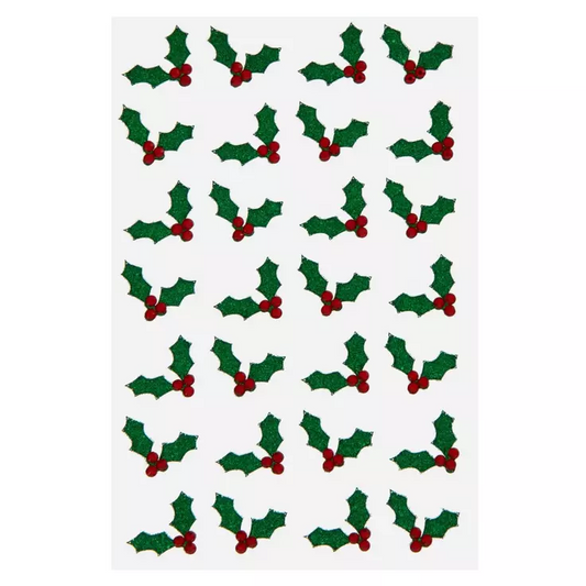 HL Christmas Craft Supply - Glitter Holly Gemstone Stickers 28pc