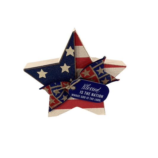 AGD Patriotic Decor -  Blessed Is The Nation Chunky Wood Star Sitter