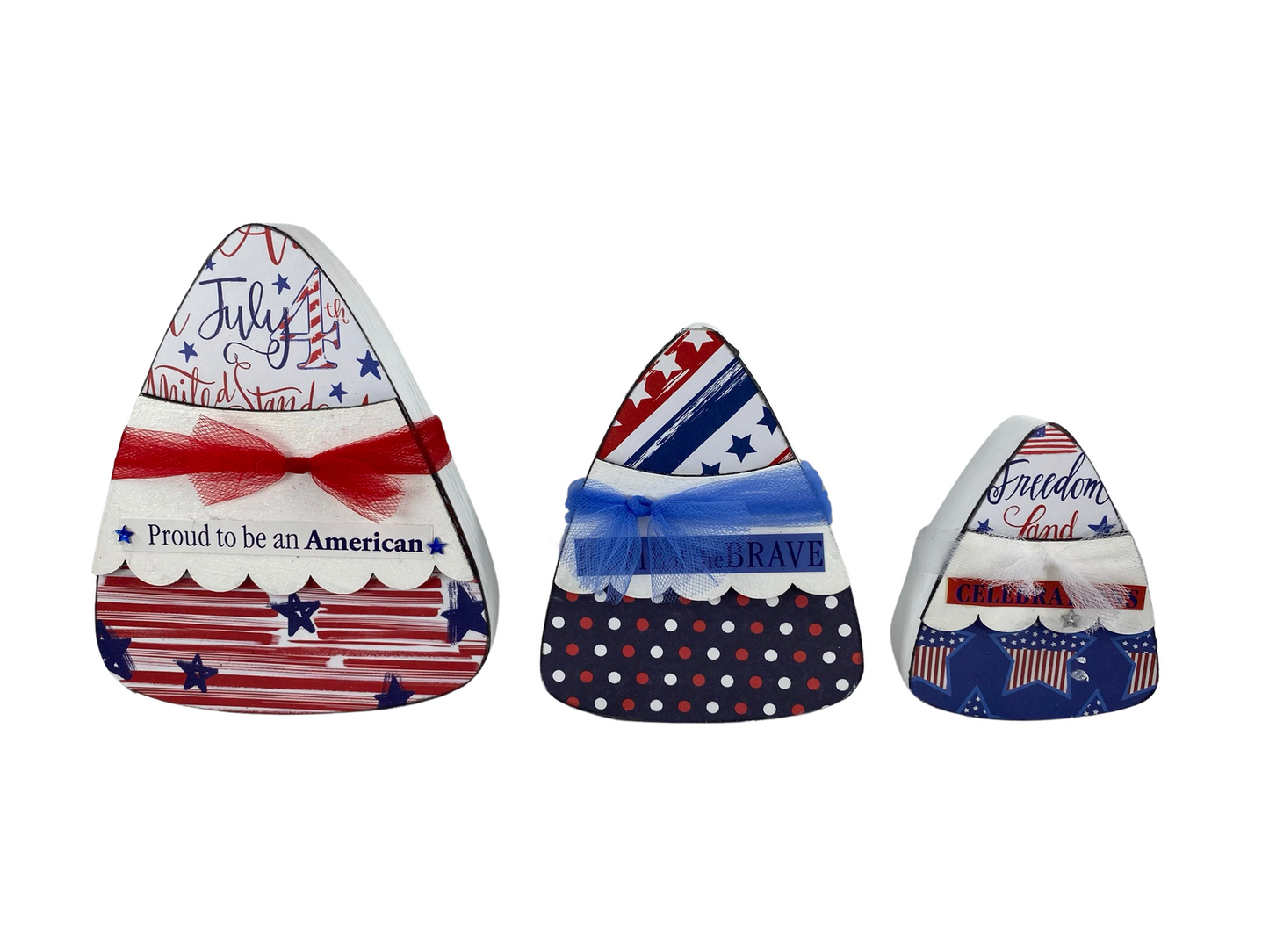 AGD Patriotic Decor -Prim Chunky Wood July 4th Candy Corn 3pc Set