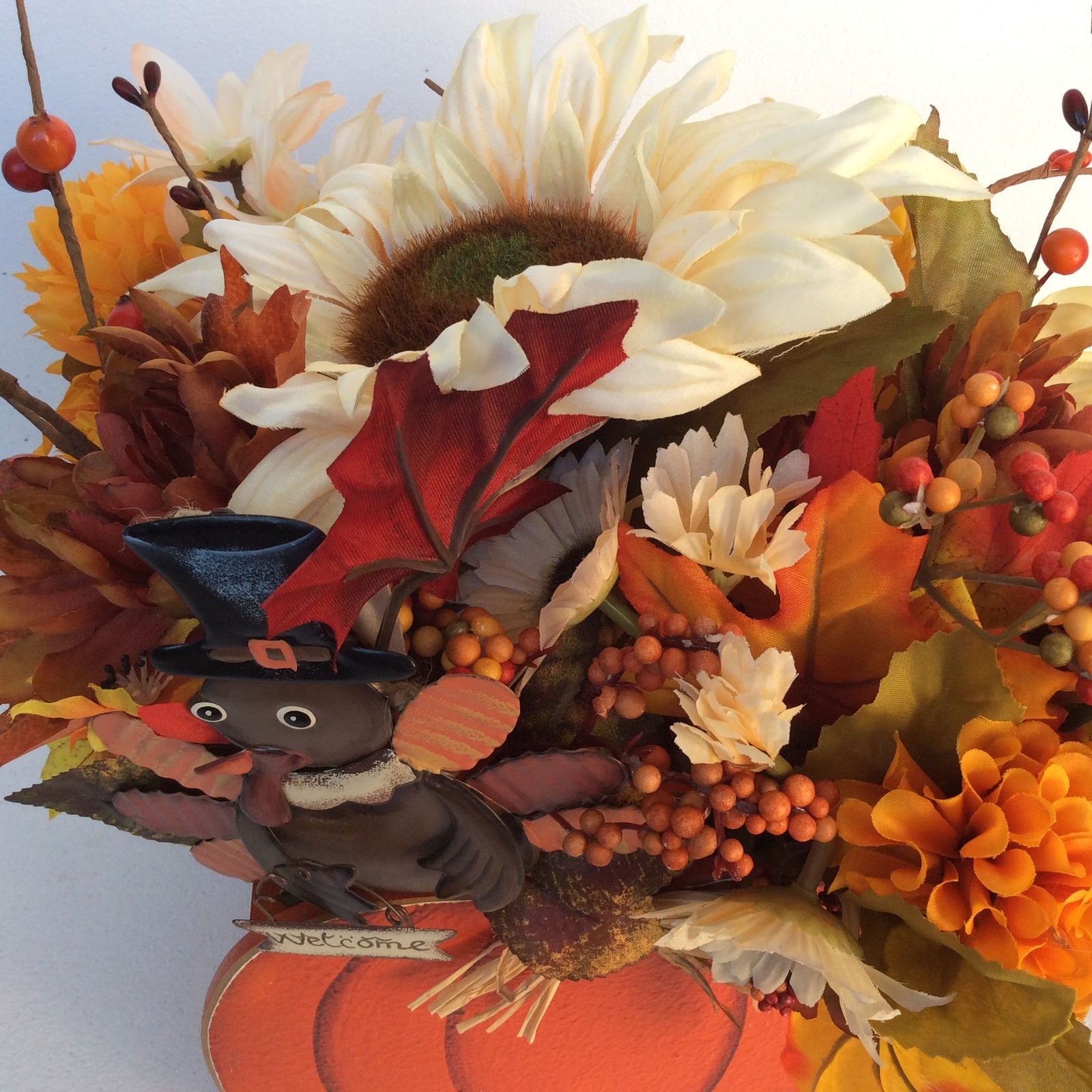 AGD Fall Decor-Harvest Thanksgiving Pumpkin Reversible Artificial Floral Display