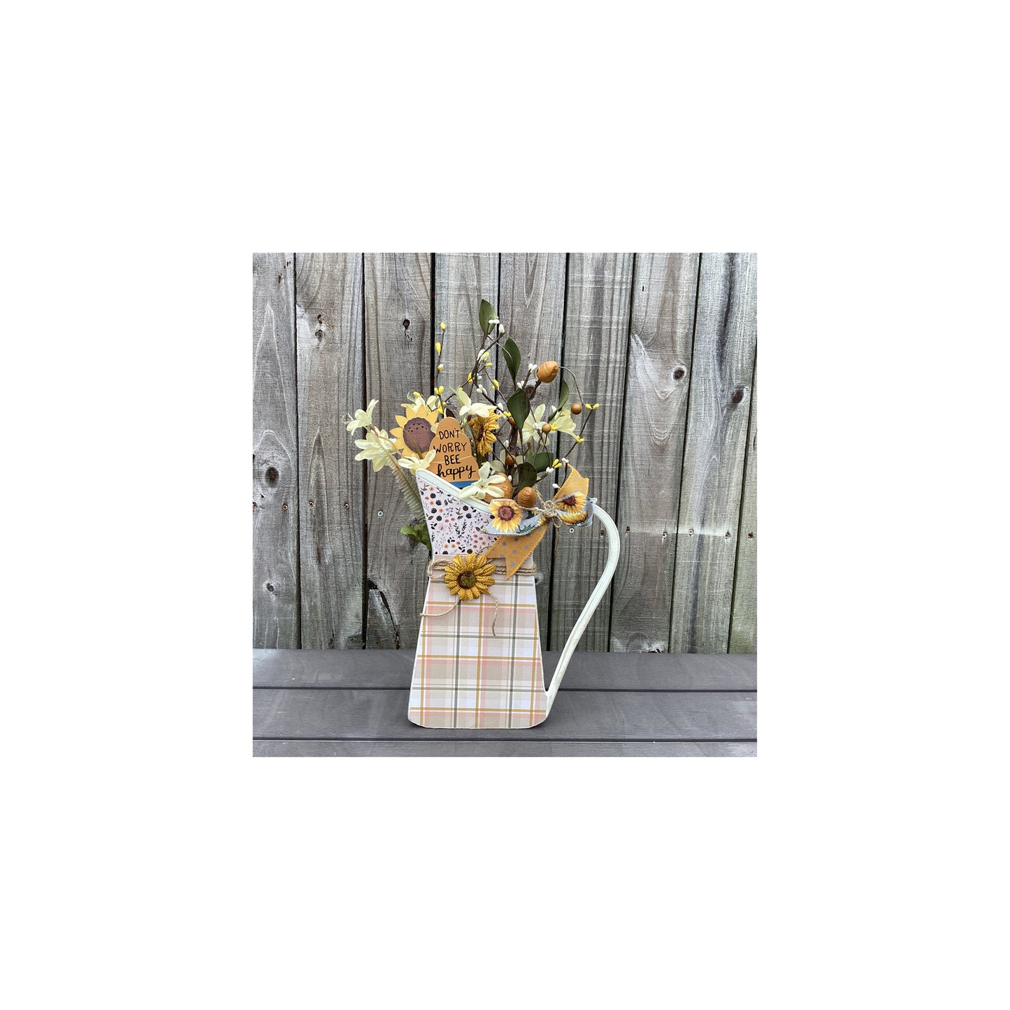 AGD Spring Decor -  Bee Happy Sunflower Floral Pitcher Display