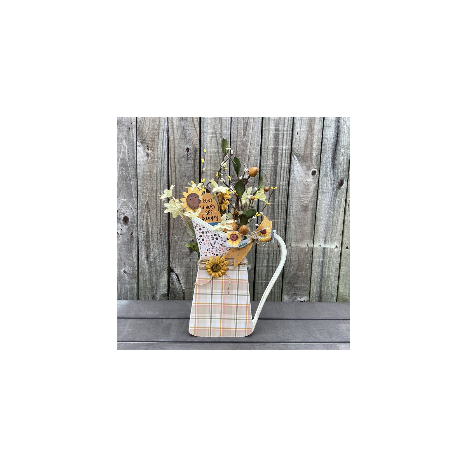 AGD Spring Decor -  Bee Happy Sunflower Floral Pitcher Display