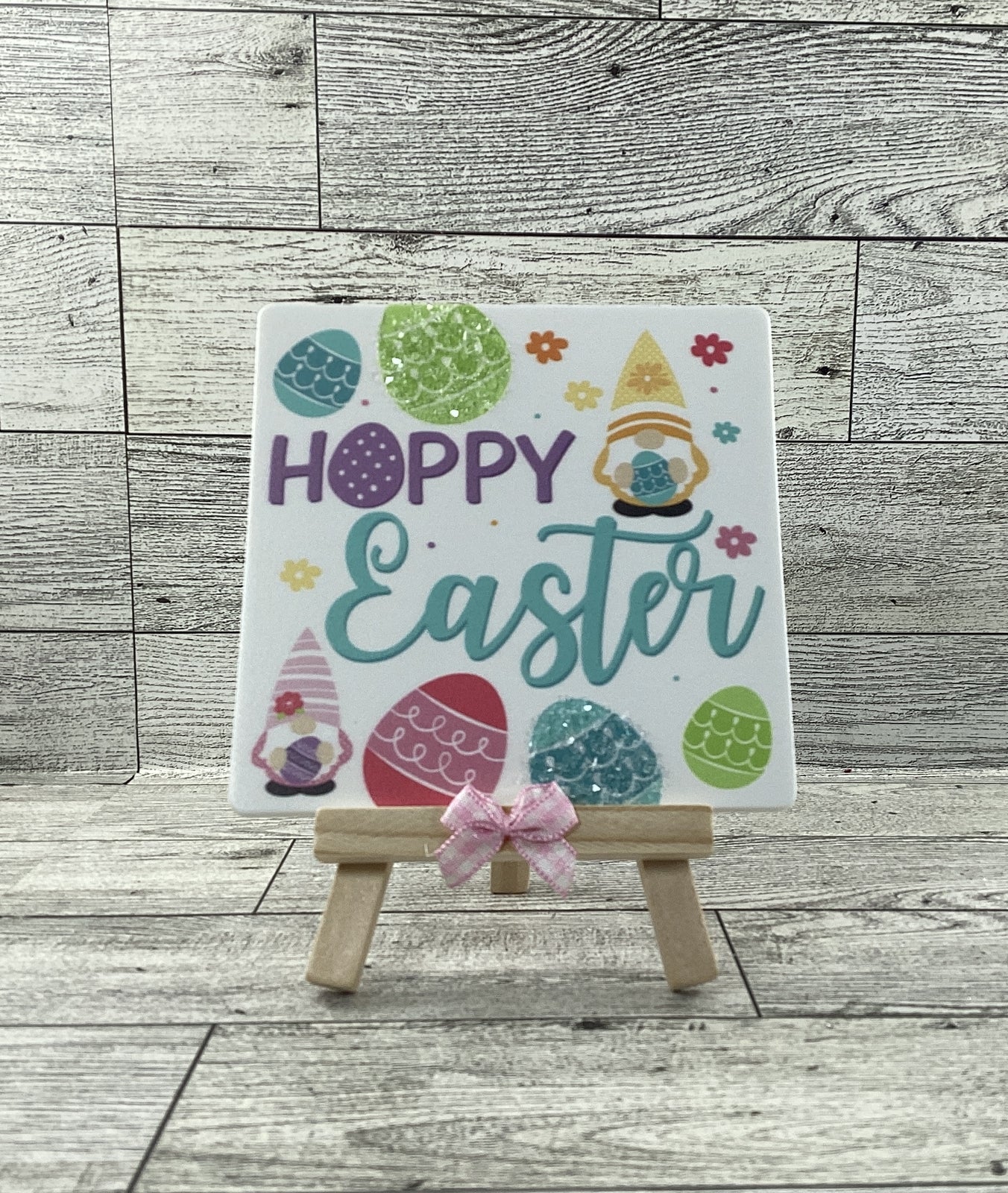 AGD Easter Decor - Resin Gnome Glitter Bunny Rabbit Tier Tray 4pc Set (C)