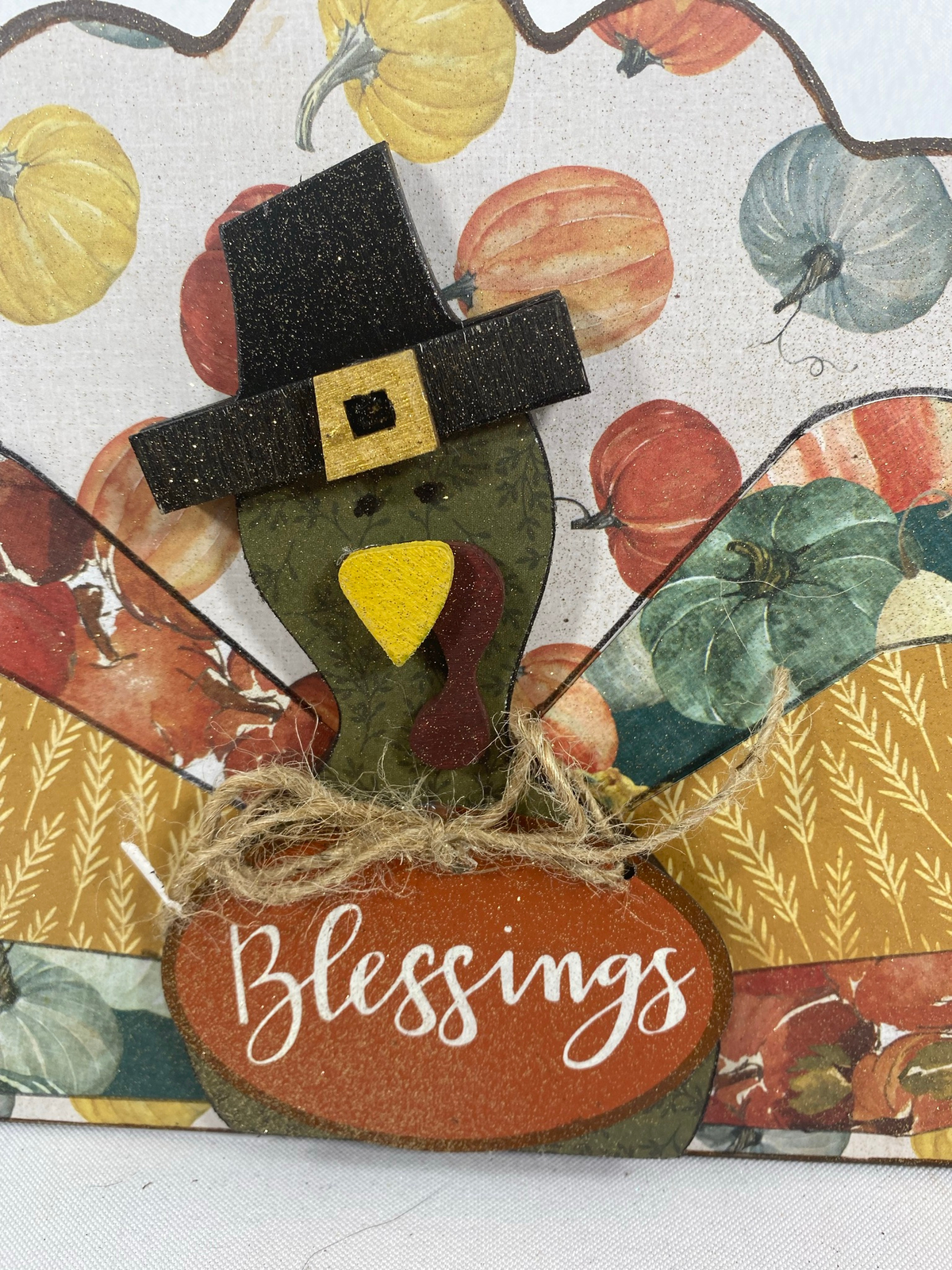 AGD Fall Decor - Reversible Blessings Welcome Fall Chunky Wood Turkey Sign
