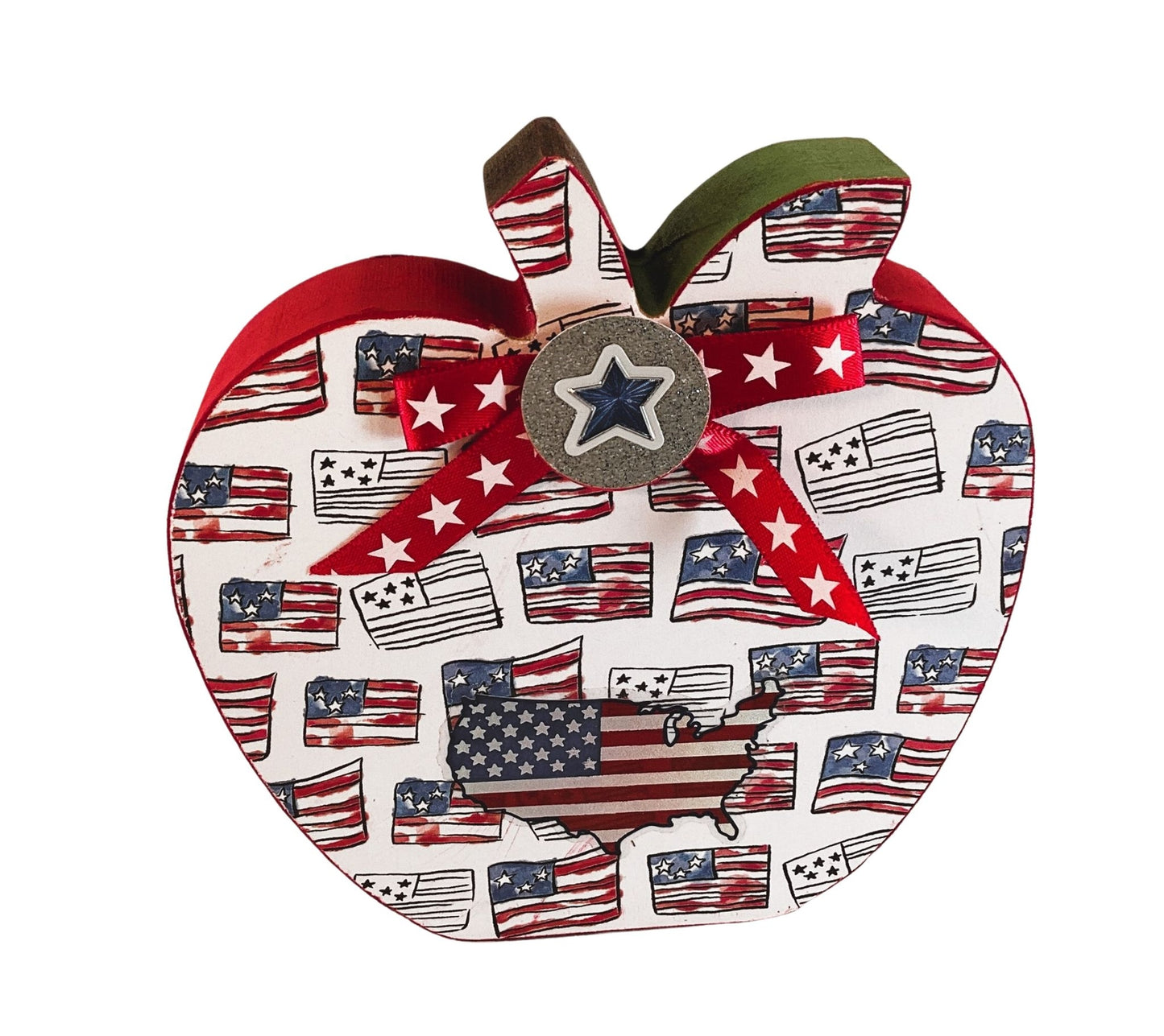 AGD Patriotic Decor - July 4th Red White Blue Chunky Wood Apple Sitter