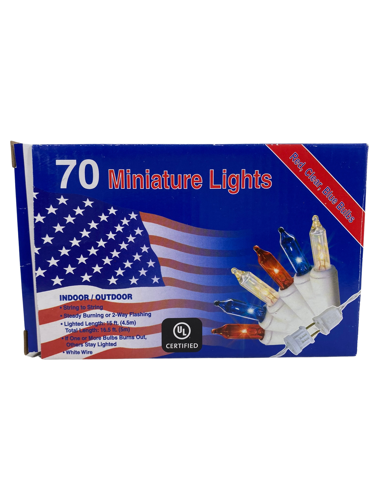 AGD Patriotic Decor - Red White Blue Flag Thick Tinsel Lighted Garland 12ft