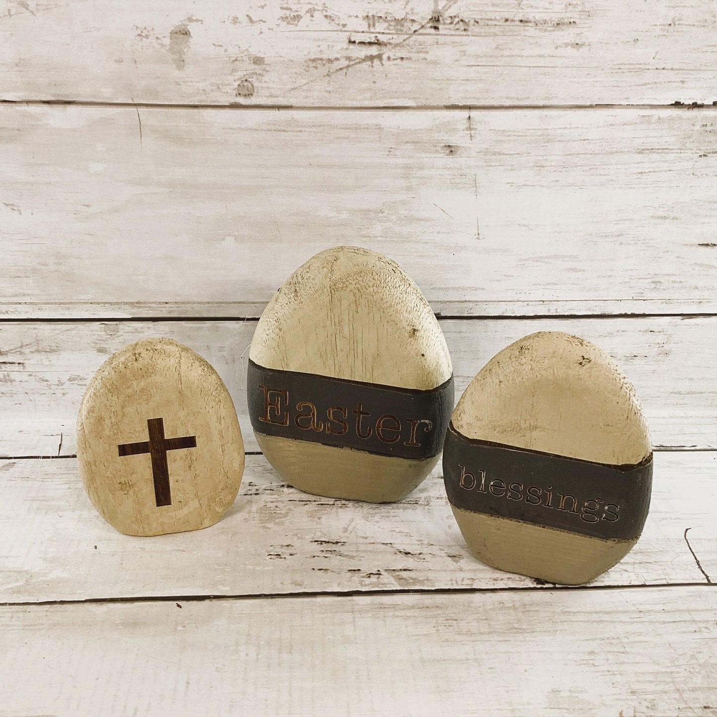 CWI Easter Decor - Prim Egg Basket Wood Eggs Birds Nest