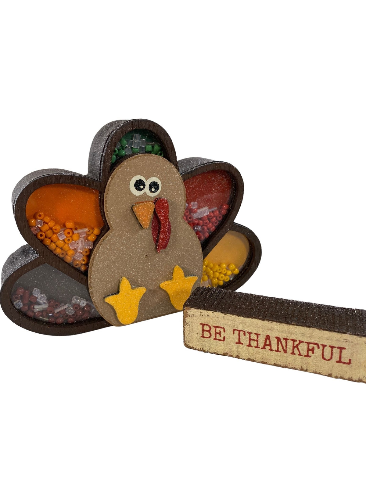 AGD Fall Decor - Be Thankful Turkey Chunky Wood Shaker Sitter