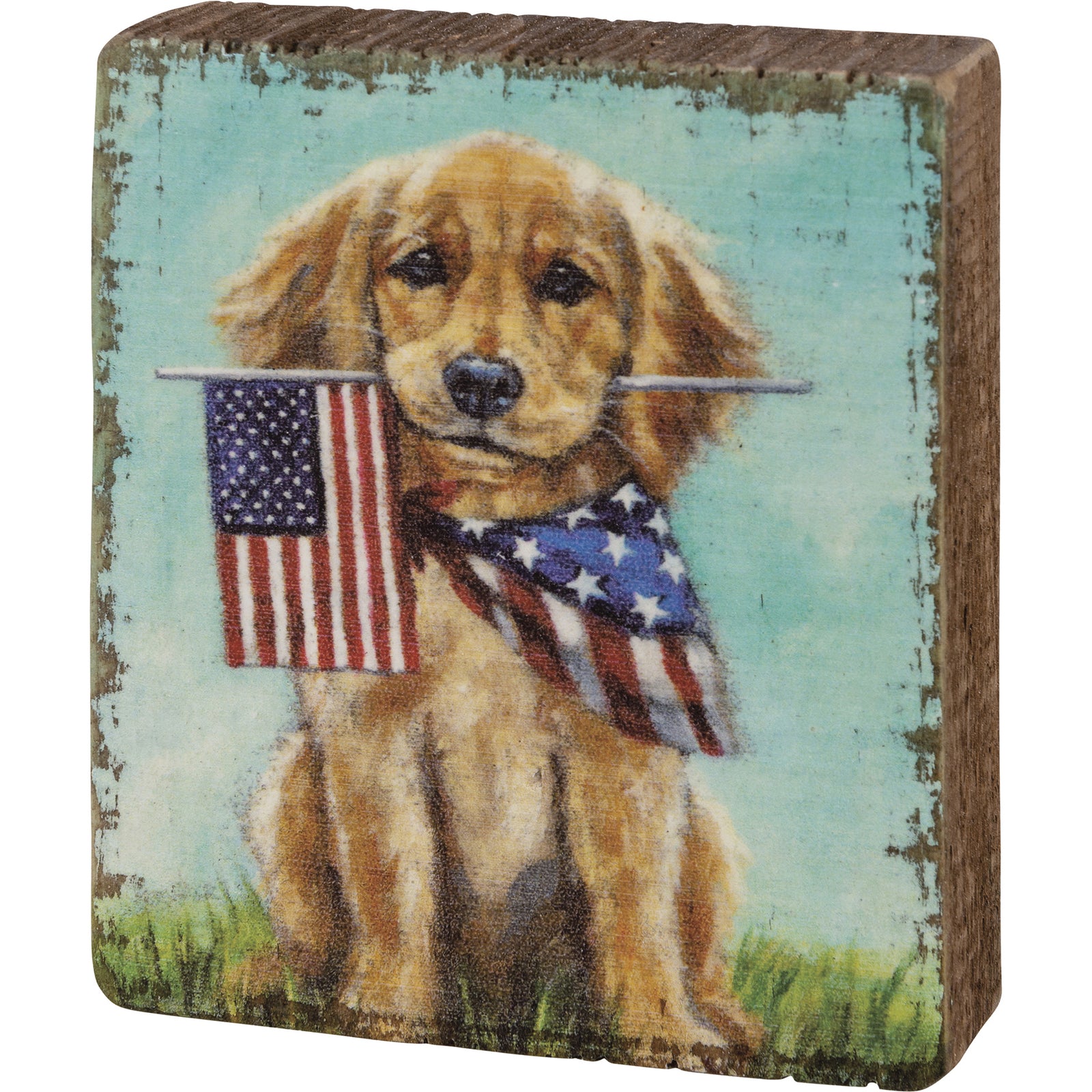 PBK  Patriotic Decor - Puppy With Flag Block Tier Tray Sign
