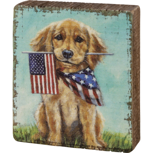 PBK  Patriotic Decor - Puppy With Flag Block Tier Tray Sign