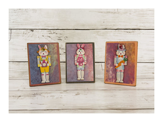 AGD Easter Decor - Bunny Nutcrackers Small Tier Tray Sitter Signs 3pc